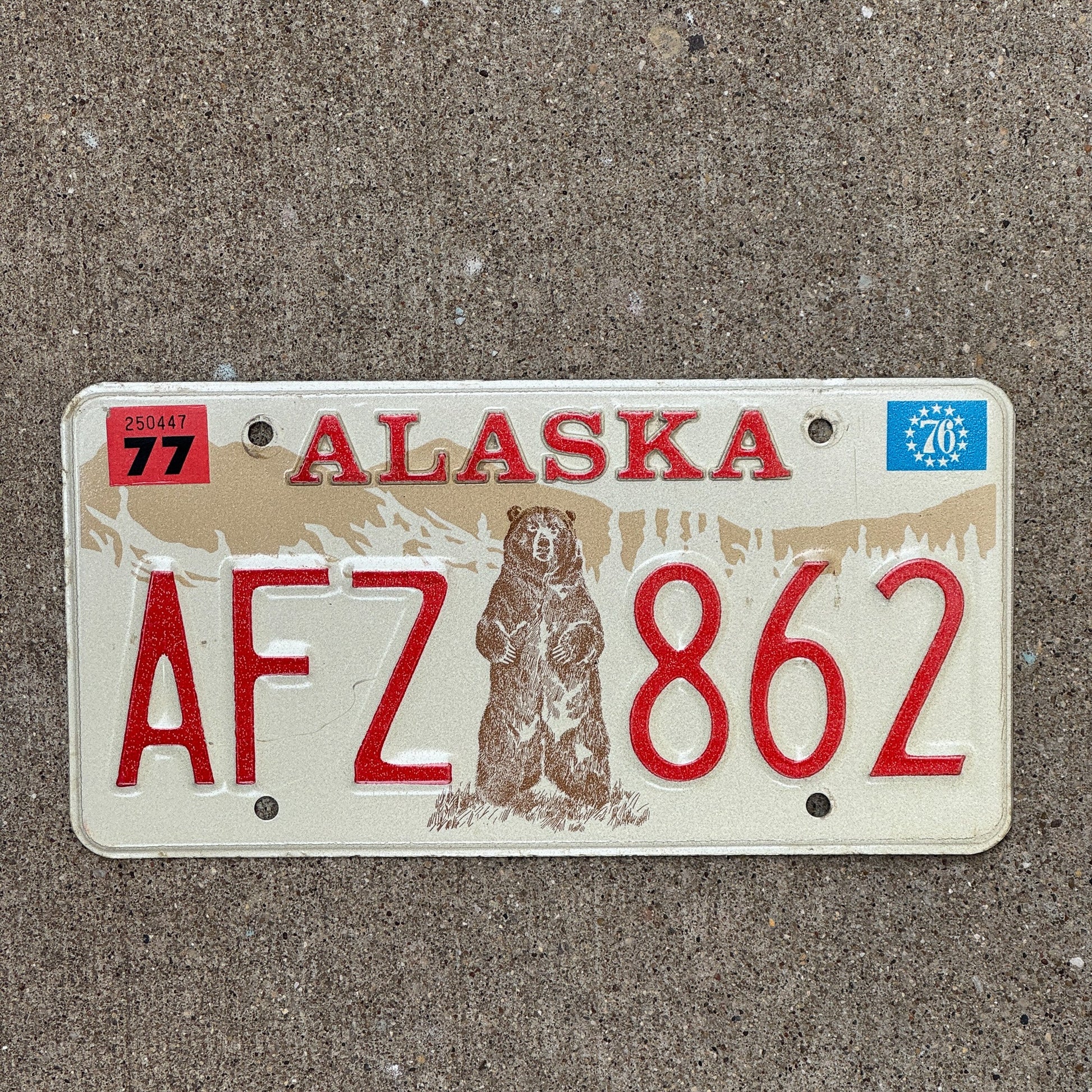 Photo of a 1976 1977 Alaska License Plate Auto Tag Garage Decor Vintage High Quality AFZ 862 with original patina