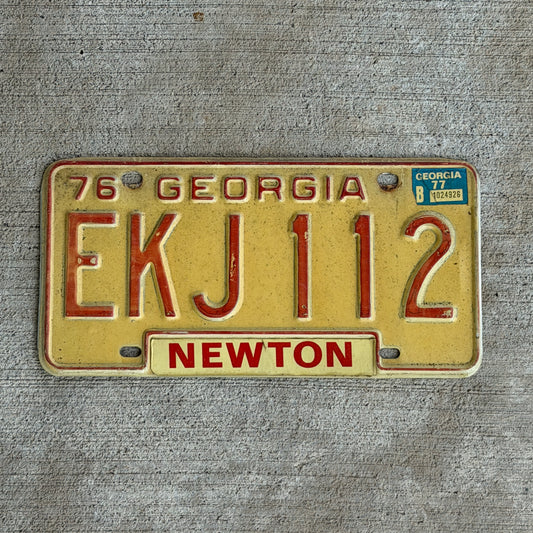 Photo of a 1976 1977 Georgia License Plate Auto Tag Garage Decor Vintage EKJ 112 with original patina