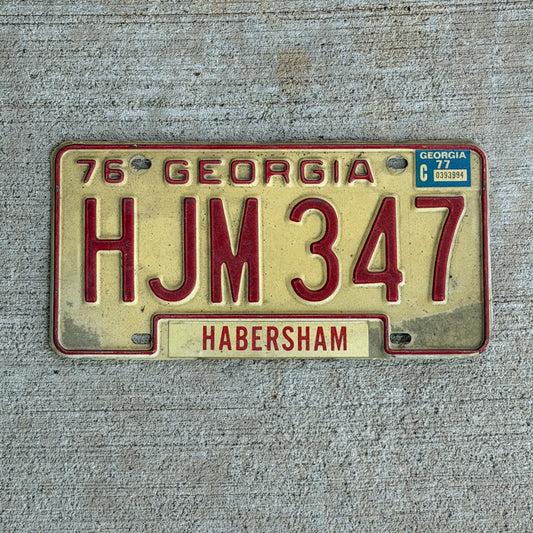 Photo of a 1976 1977 Georgia License Plate Auto Tag Garage Decor Vintage HJM 347 with original patina