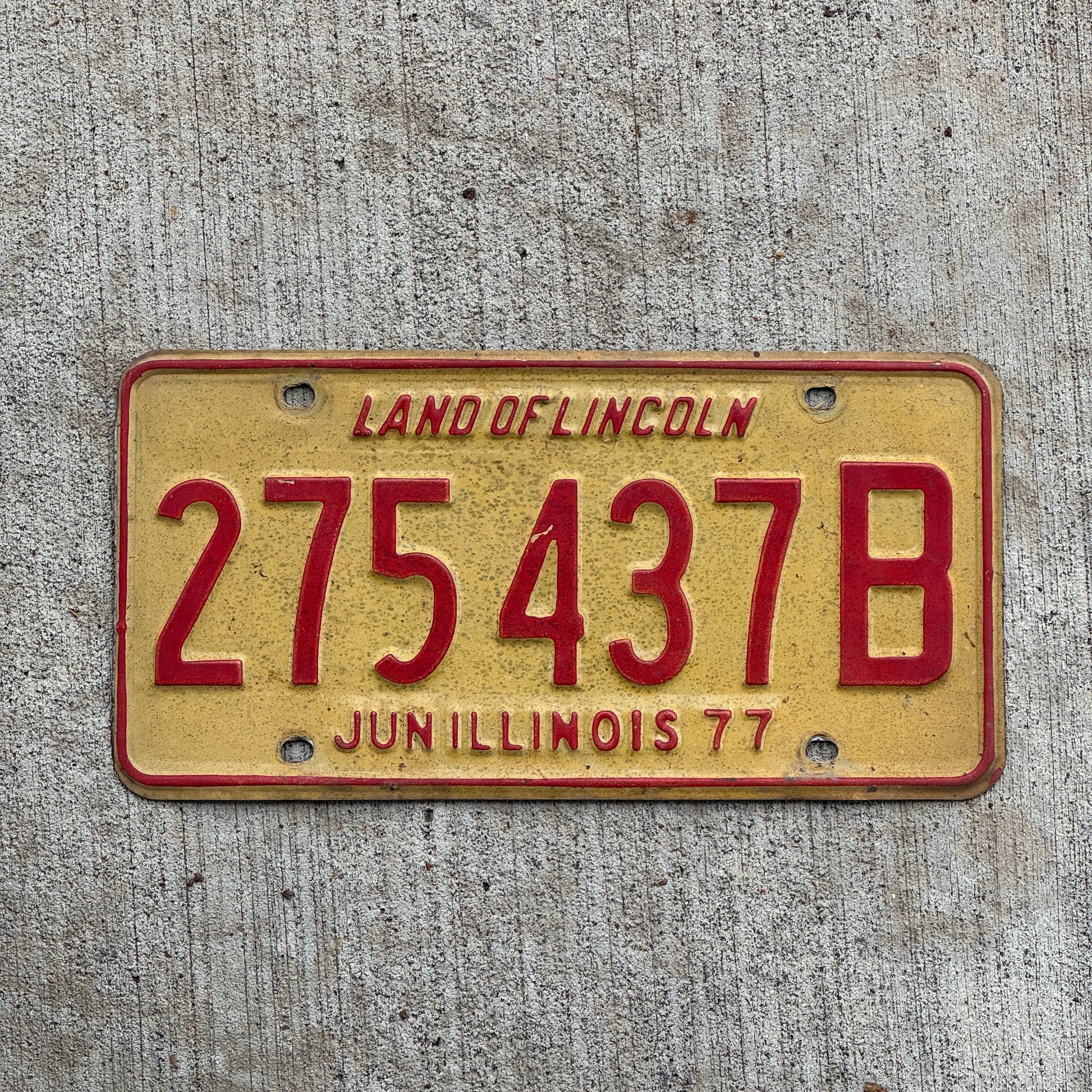 Photo of a 1976 1977 Illinois Truck License Plate Auto Tag 2 Vintage Garage 275 437 B with original patina