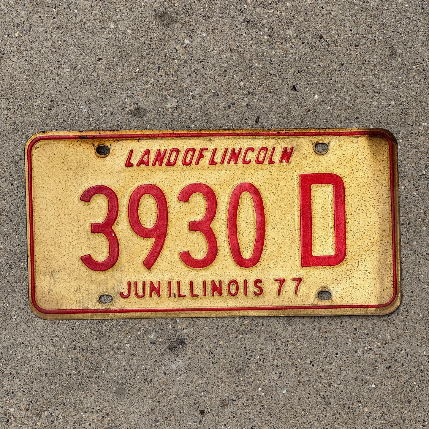 Photo of a 1976 1977 Illinois Truck License Plate Auto Tag Garage Decor Vintage 3930 D with original patina