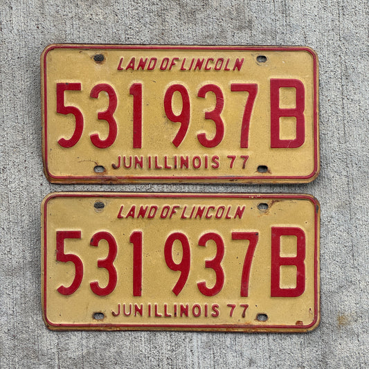 Photo of a 1976 1977 Illinois Truck License Plate Pair Auto Tag Garage Decor Vintage 531 937 B with original patina