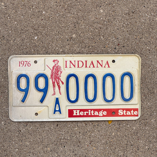 Photo of a 1976 1977 Indiana Sample License Plate Auto Tag 1 Garage Decor 99A0000 with original patina