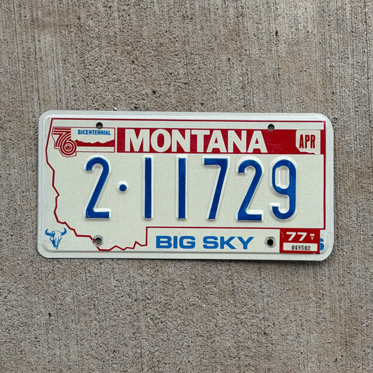 Photo of a 1976 1977 Montana License Plate Auto Tag 1 Vintage Garage Bicentennial 2 11729 with original patina