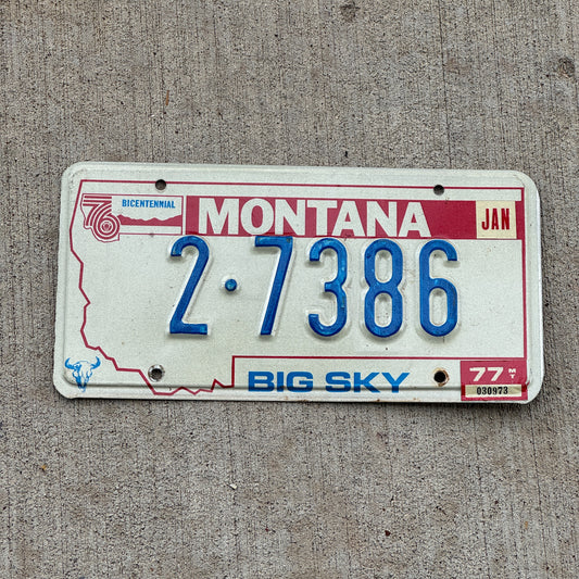 Photo of a 1976 1977 Montana License Plate Auto Tag Garage Decor Vintage 2 7386 with original patina