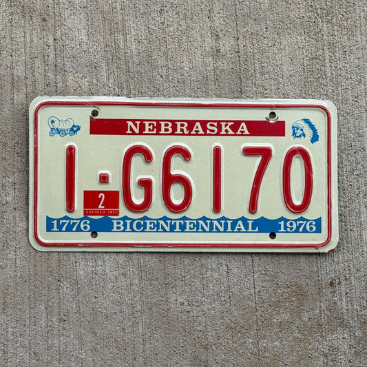 Photo of a 1976 1977 Nebraska License Plate Auto Tag Garage Decor Vintage Bicentennial 1 G6170 with original patina
