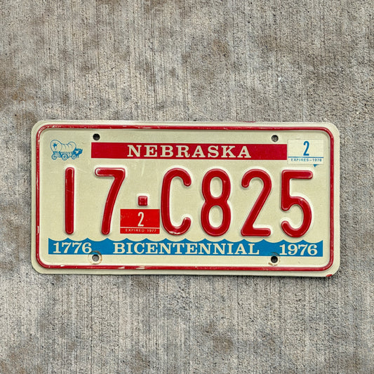 Photo of a 1976 1978 Nebraska License Plate Auto Tag Garage Decor Vintage Bicentennial 17 C825 with original patina