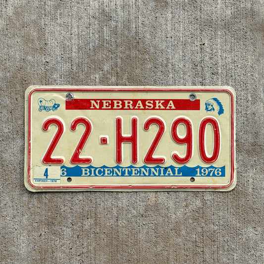 Photo of a 1976 1978 Nebraska License Plate Auto Tag Garage Decor Vintage Bicentennial 22 H290 with original patina