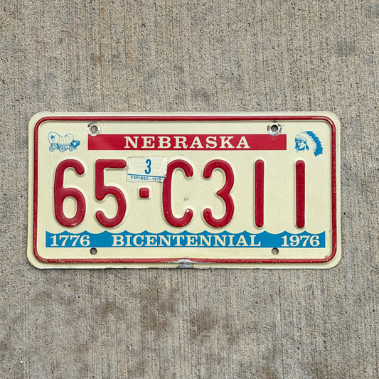 Photo of a 1976 1978 Nebraska License Plate Auto Tag Garage Decor Vintage Bicentennial 65 C311 with original patina