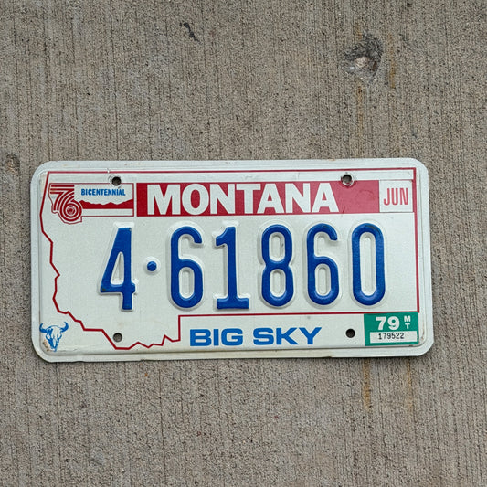 Photo of a 1976 1979 Montana License Plate Auto Tag Garage Decor Vintage Bicentennial 4 61860 with original patina