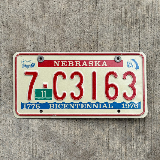 Photo of a 1976 1979 Nebraska License Plate Auto Tag Garage Decor Vintage Bicentennial 7 C3163 with original patina