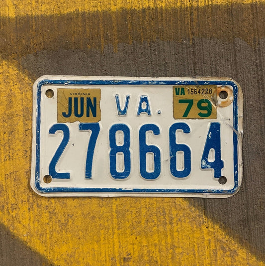 Photo of a 1976 1979 Virginia Motorcycle License Plate Auto Tag Garage Decor Vintage 278664 with original patina