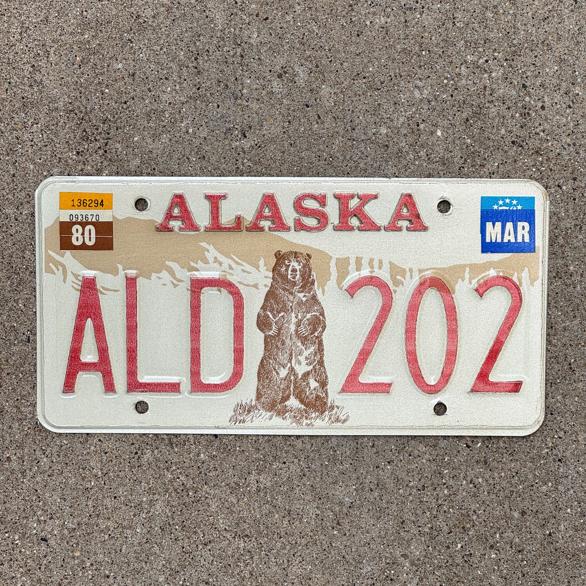 Photo of a 1976 1980 Alaska License Plate Auto Tag Garage Decor Vintage High Quality ALD 202 with original patina