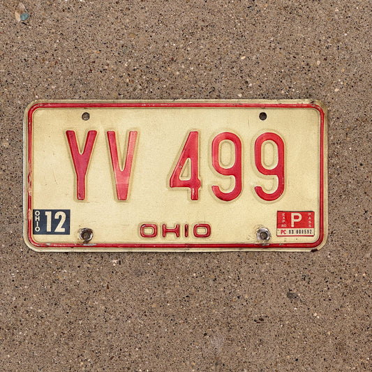 Photo of a 1976 1980 Ohio License Plate Auto Tag 1 Vintage Garage YV 499 with original patina