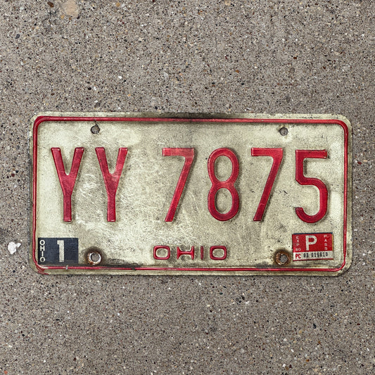 Photo of a 1976 1980 Ohio License Plate Auto Tag 2 Vintage Garage YY 7875 with original patina