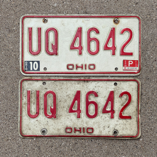 Photo of a 1976 1980 Ohio License Plate Pair Auto Tag Garage Decor Vintage UQ 4642 with original patina