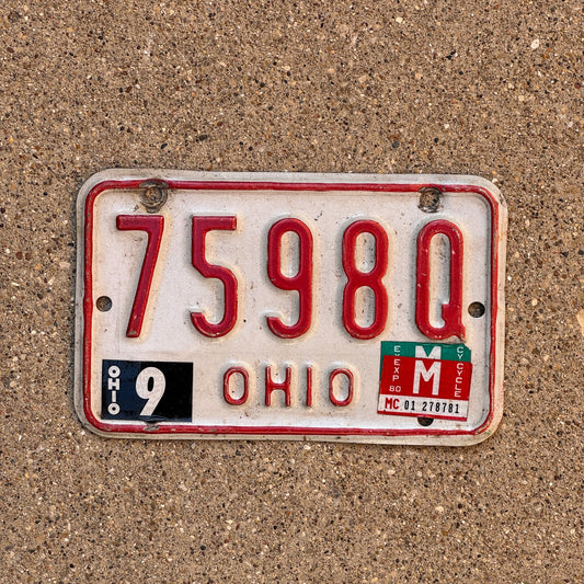 Photo of a 1976 1980 Ohio Motorcycle License Plate Auto Tag Garage Decor Vintage 7598 Q