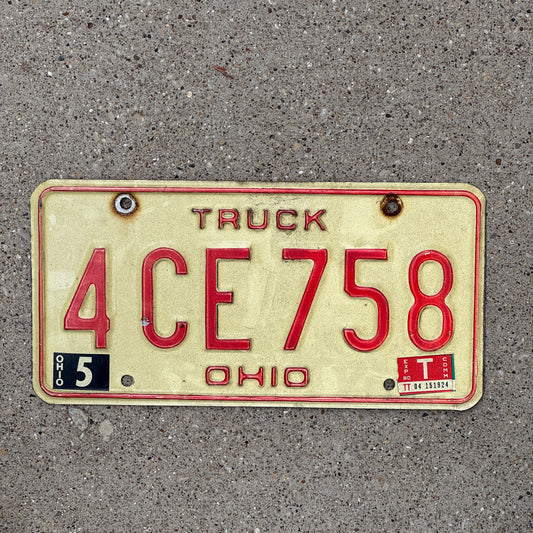 Photo of a 1976 1980 Ohio Truck License Plate Auto Tag 1 Vintage Garage 4 CE 758 with original patina