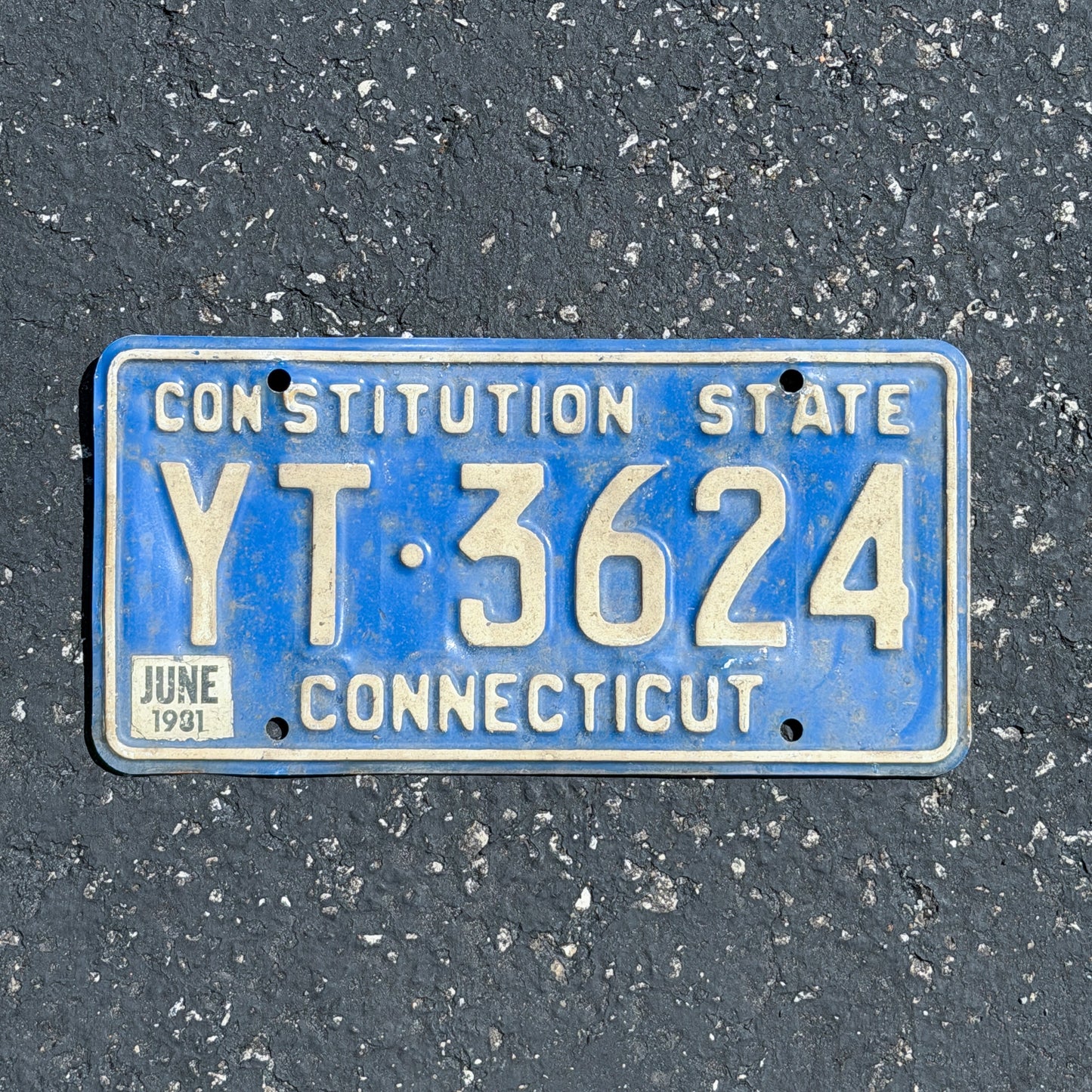 Photo of a 1976 1981 Connecticut License Plate Auto Tag Garage Decor Vintage YT 3624 with original patina