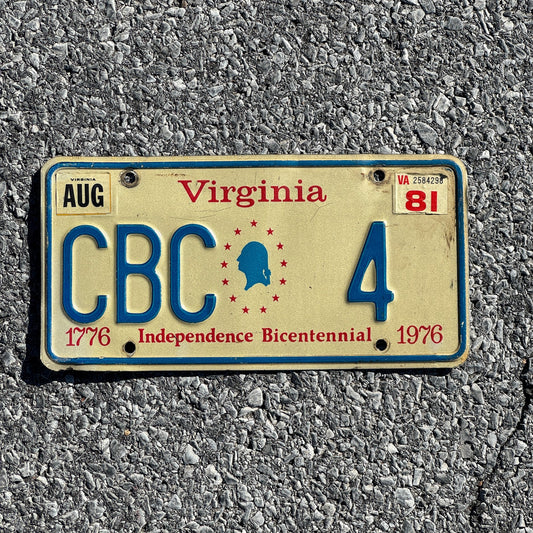 Photo of a 1976 1981 Virginia Vanity License Plate Auto Tag Garage Decor Vintage CBC 4