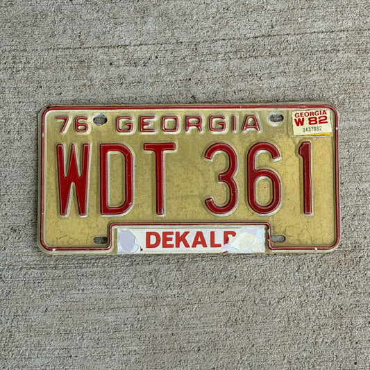 Photo of a 1976 1982 Georgia License Plate Auto Tag Garage Decor Vintage WDT 361 with original patina