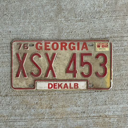 Photo of a 1976 1982 Georgia License Plate Auto Tag Garage Decor Vintage XSX 453 with original patina