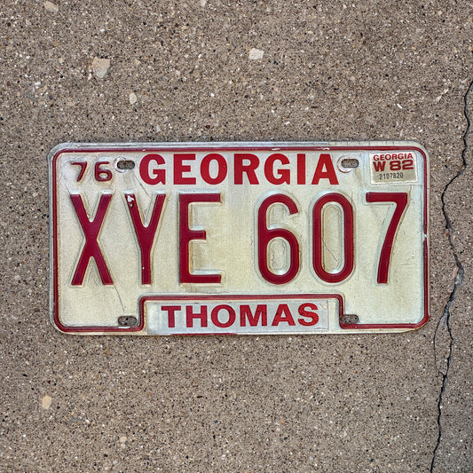 Photo of a 1976 1982 Georgia License Plate Auto Tag Garage Decor Vintage XYE 607
