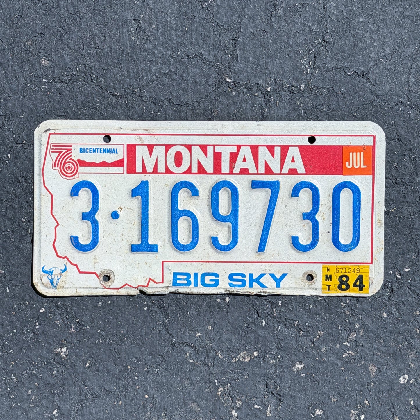 Photo of a 1976 1984 Montana License Plate Auto Tag 1 Vintage Garage Bicentennial 3 169730 with original patina