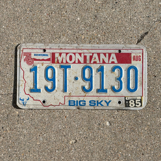 Photo of a 1976 1985 Montana Truck License Plate Auto Tag Garage Decor Vintage Bicentennial 19 T 9130 with original patina