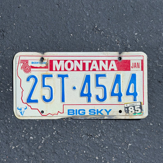 Photo of a 1976 1985 Montana Truck License Plate Auto Tag Garage Decor Vintage Bicentennial 25T 4544 with original patina