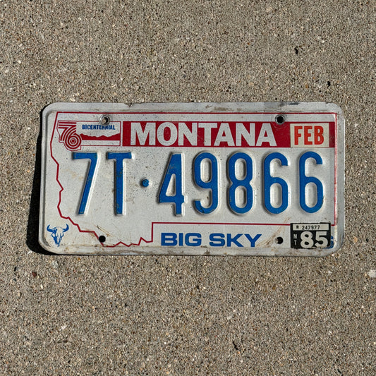 Photo of a 1976 1985 Montana Truck License Plate Auto Tag Garage Decor Vintage Bicentennial 7T 49866 with original patina