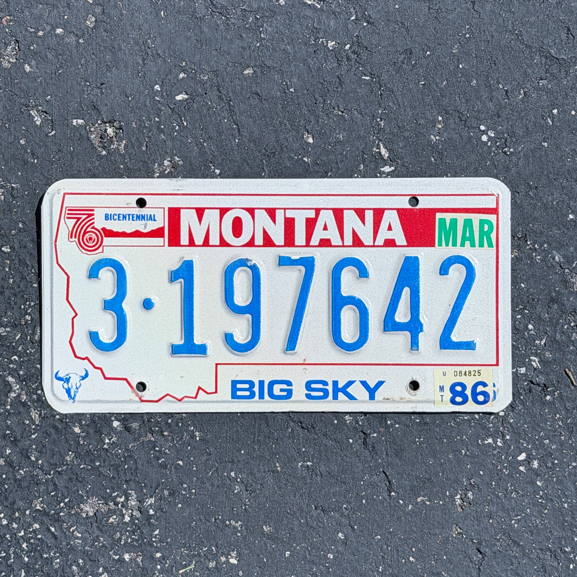 Photo of a 1976 1986 Montana License Plate Auto Tag 2 Vintage Garage Bicentennial 3 197642 with original patina