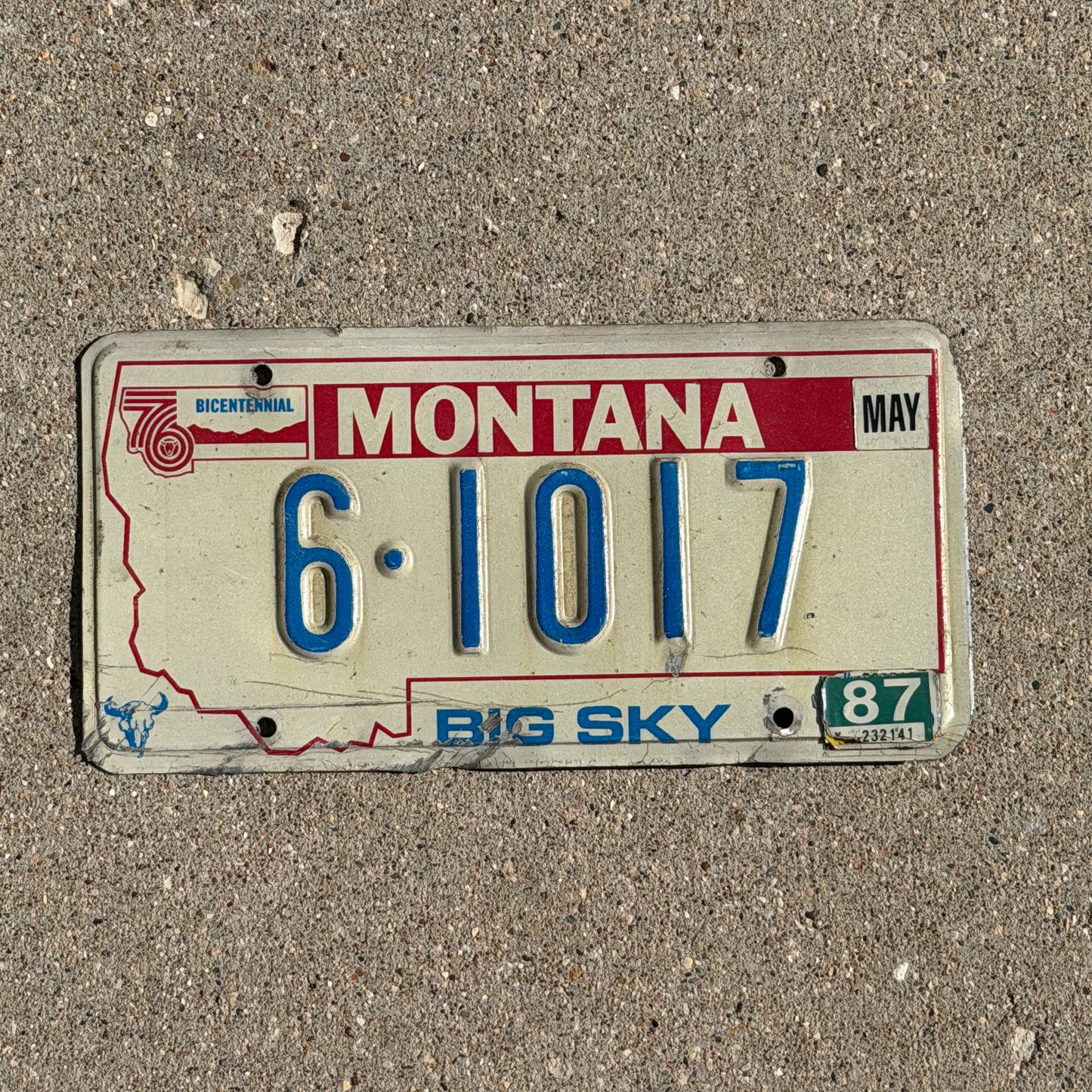 Photo of a 1976 1987 Montana License Plate Auto Tag Garage Decor Vintage Bicentennial 6 1017 with original patina