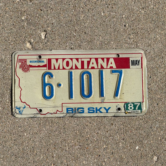 Photo of a 1976 1987 Montana License Plate Auto Tag Garage Decor Vintage Bicentennial 6 1017 with original patina