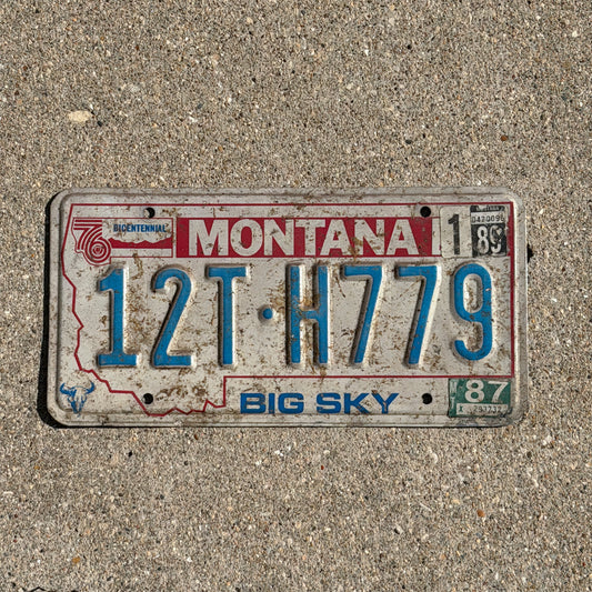 Photo of a 1976 1989 Montana Truck License Plate Auto Tag Garage Decor Vintage Bicentennial 12 TH 779 with original patina