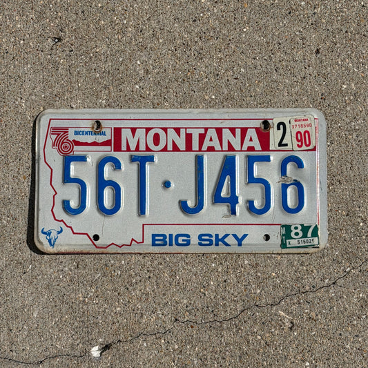 Photo of a 1976 1990 Montana Truck License Plate Auto Tag Garage Decor Vintage Bicentennial 56 TJ 456 with original patina