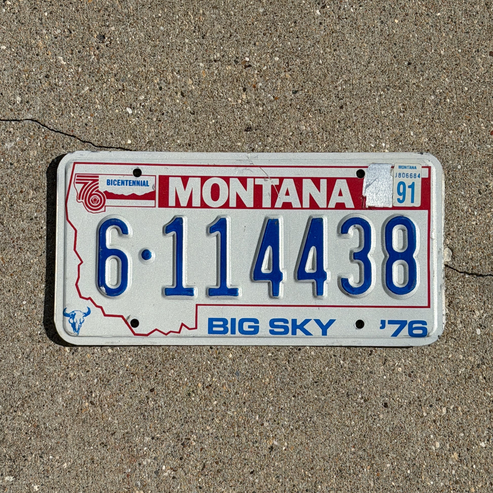 Photo of a 1976 1991 Montana License Plate Auto Tag 1 Vintage Bicentennial 6 114438 with original patina
