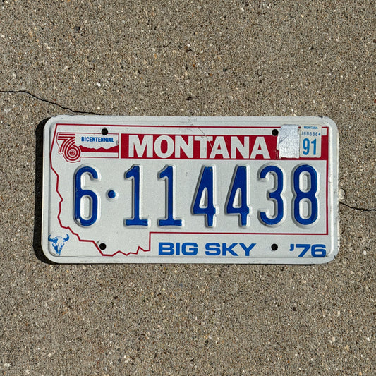 Photo of a 1976 1991 Montana License Plate Auto Tag 1 Vintage Bicentennial 6 114438 with original patina