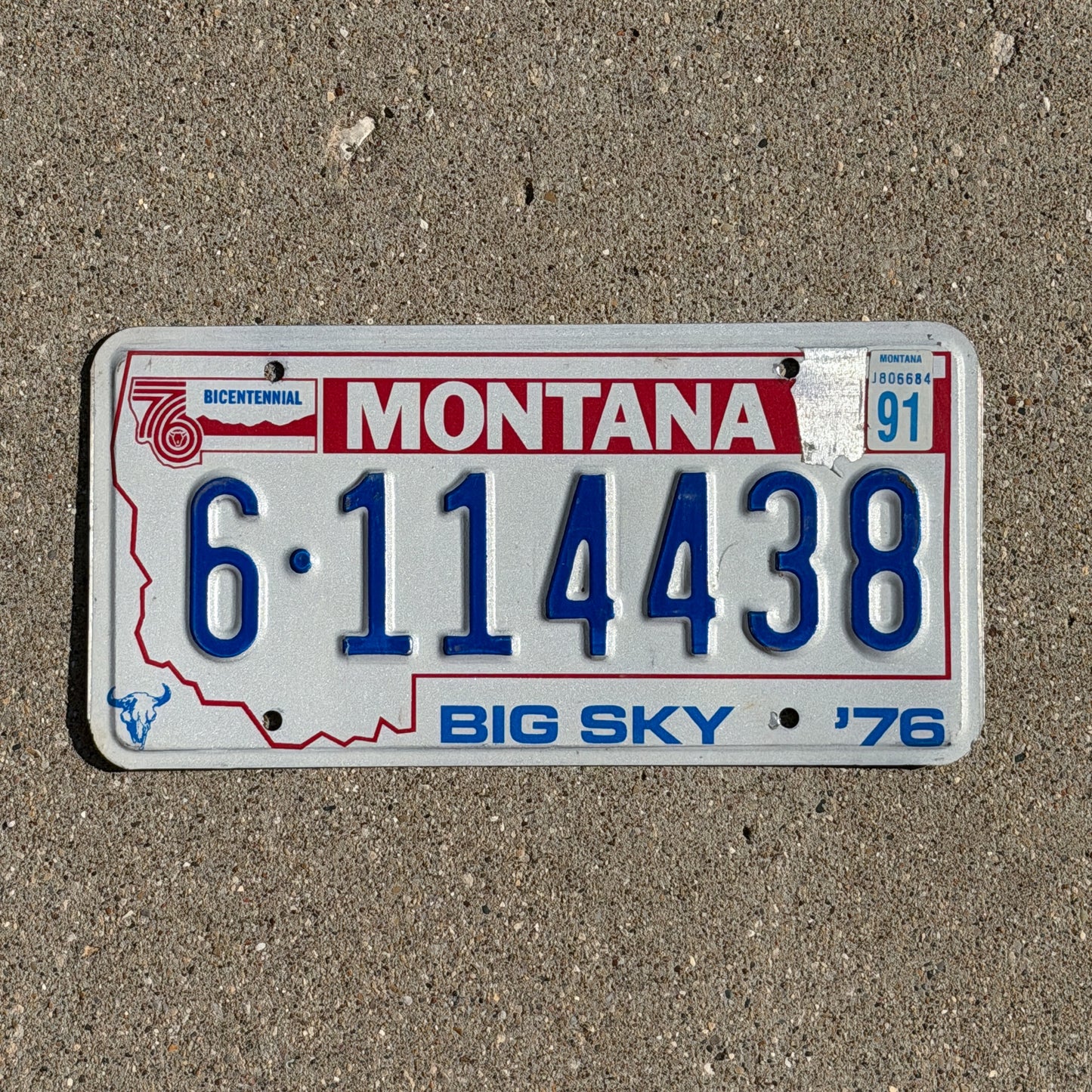 Photo of a 1976 1991 Montana License Plate Auto Tag 2 Vintage Bicentennial 6 114438 with original patina