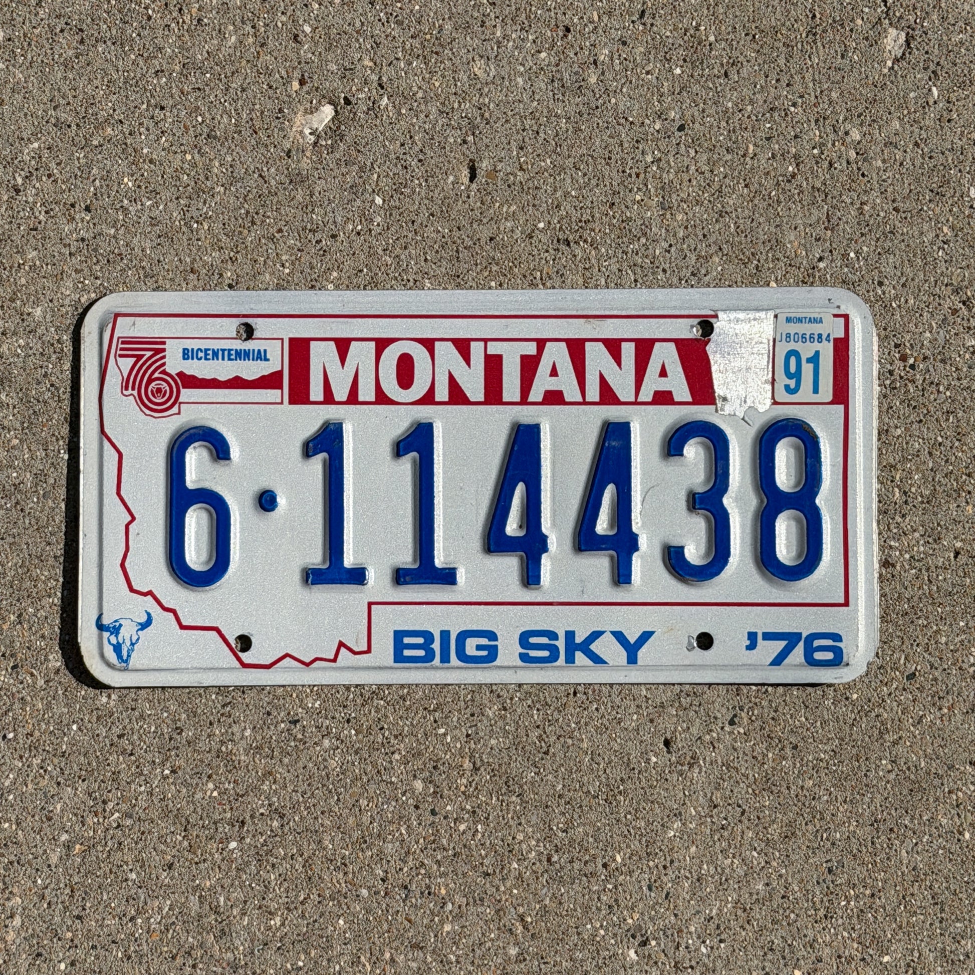 Photo of a 1976 1991 Montana License Plate Auto Tag 2 Vintage Bicentennial 6 114438 with original patina
