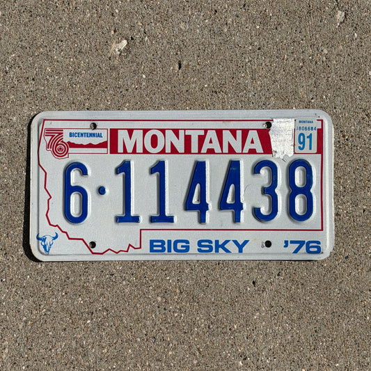 Photo of a 1976 1991 Montana License Plate Auto Tag 2 Vintage Bicentennial 6 114438 with original patina