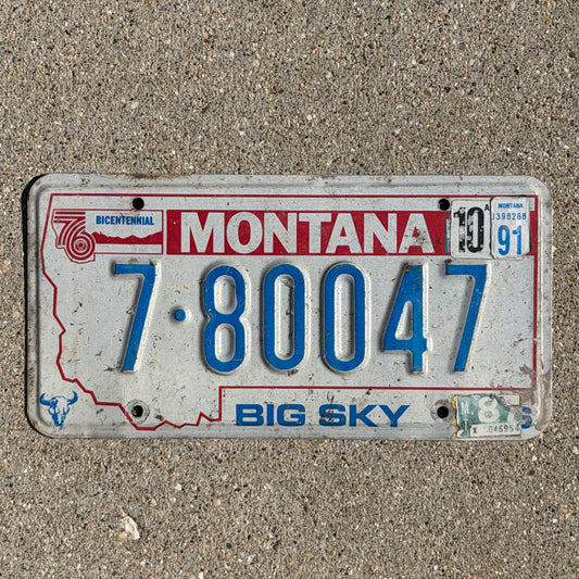 Photo of a 1976 1991 Montana License Plate Auto Tag Garage Decor Vintage Bicentennial 7 80047 with original patina
