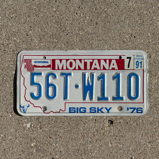 Photo of a 1976 1991 Montana Truck License Plate Auto Tag Garage Decor Vintage Bicentennial 56 TW 110 with original patina