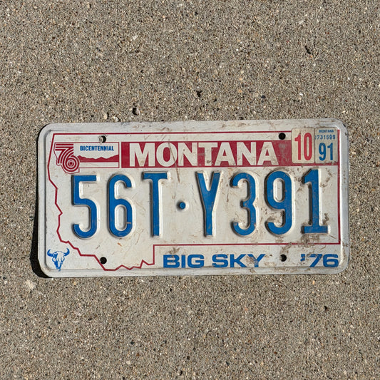 Photo of a 1976 1991 Montana Truck License Plate Auto Tag Garage Decor Vintage Bicentennial 56 TY 391 with original patina