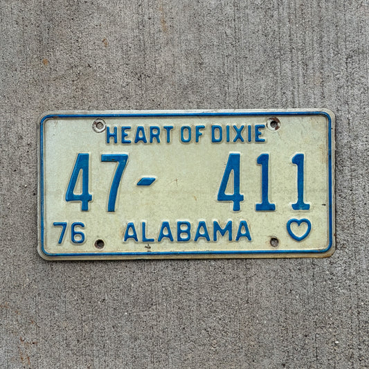 Photo of a 1976 Alabama License Plate Auto Tag Garage Decor Vintage 47 411 with original patina