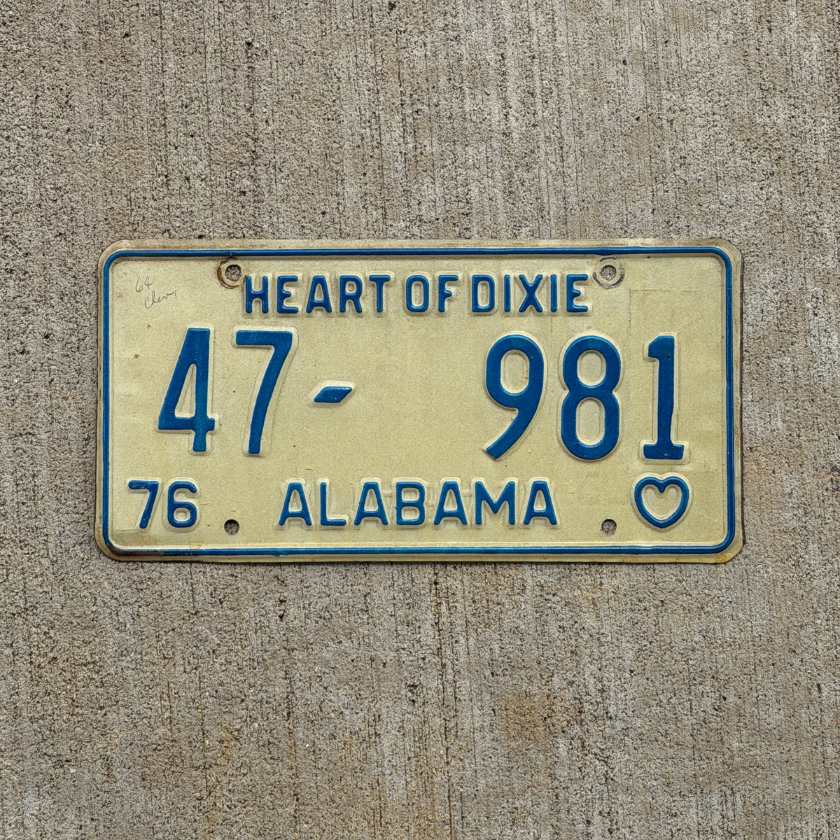 Photo of a 1976 Alabama License Plate Auto Tag Garage Decor Vintage 47 981 with original patina