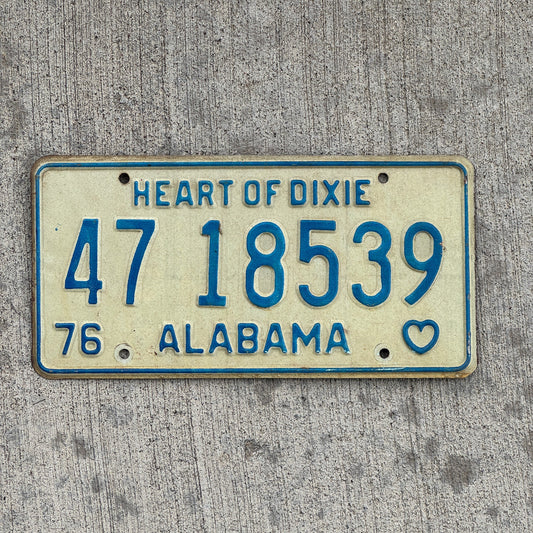 Photo of a 1976 Alabama License Plate Auto Tag Garage Decor Vintage Heart of Dixie 47 18539 with original patina