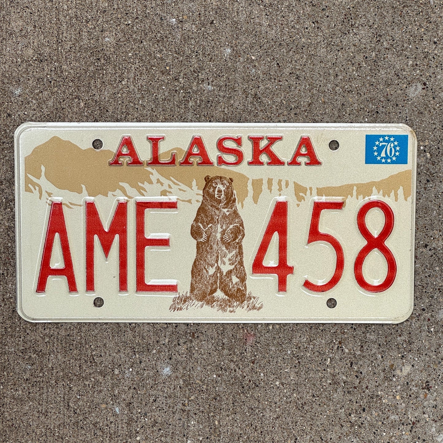Photo of a 1976 Alaska License Plate Auto Tag Garage Decor Vintage High Quality AME 458 with original patina