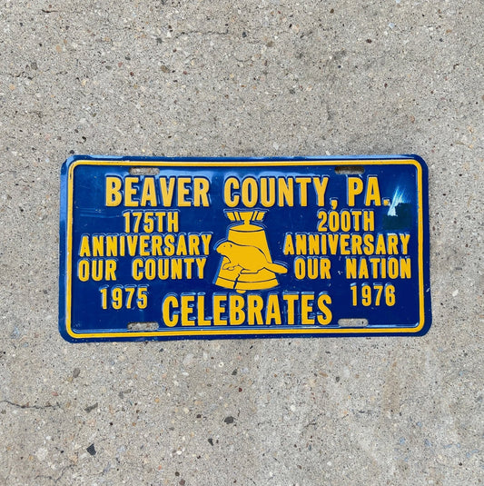Photo of a 1976 Beaver County Pennsylvania Booster License Plate Auto Tag Garage Decor Vintage Metal Bicentennial with original patina