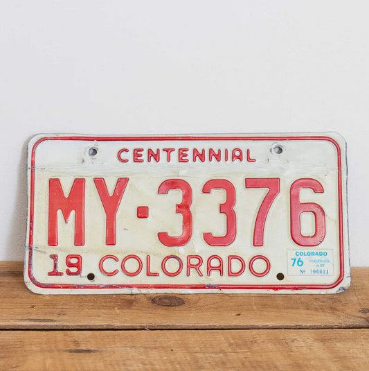 Photo of a 1976 Colorado License Plate Auto Tag Garage Decor Vintage MY 3376 with original patina